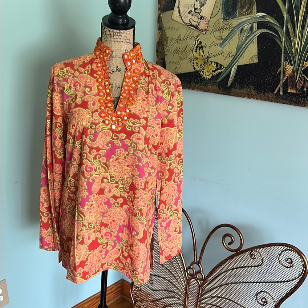 Liza Byrd Pink and Orange Graphic Blouse